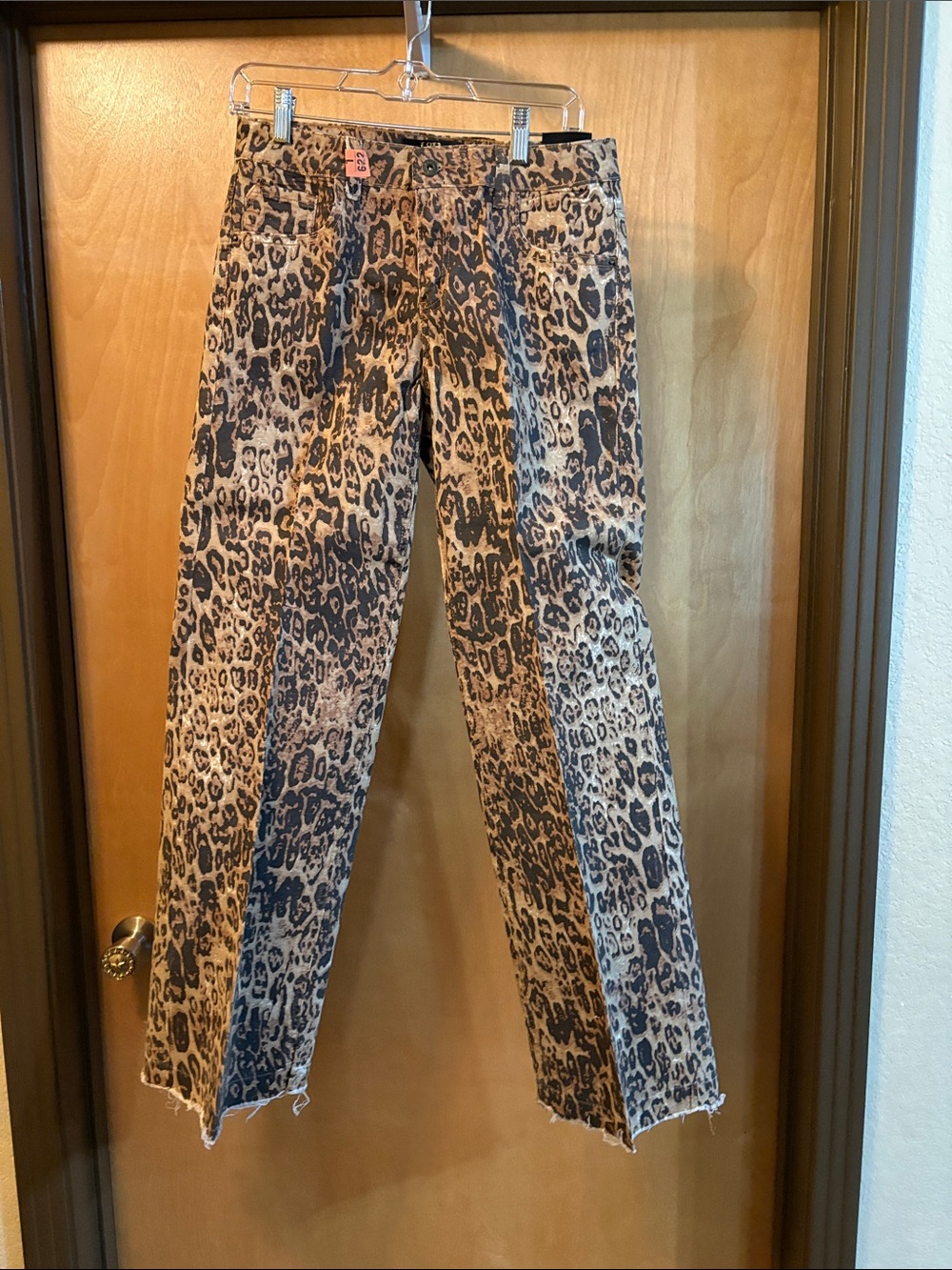 Lucky & Blessed Tan and Black Leopard Mid Rise Bootcut Jeans; Size 10